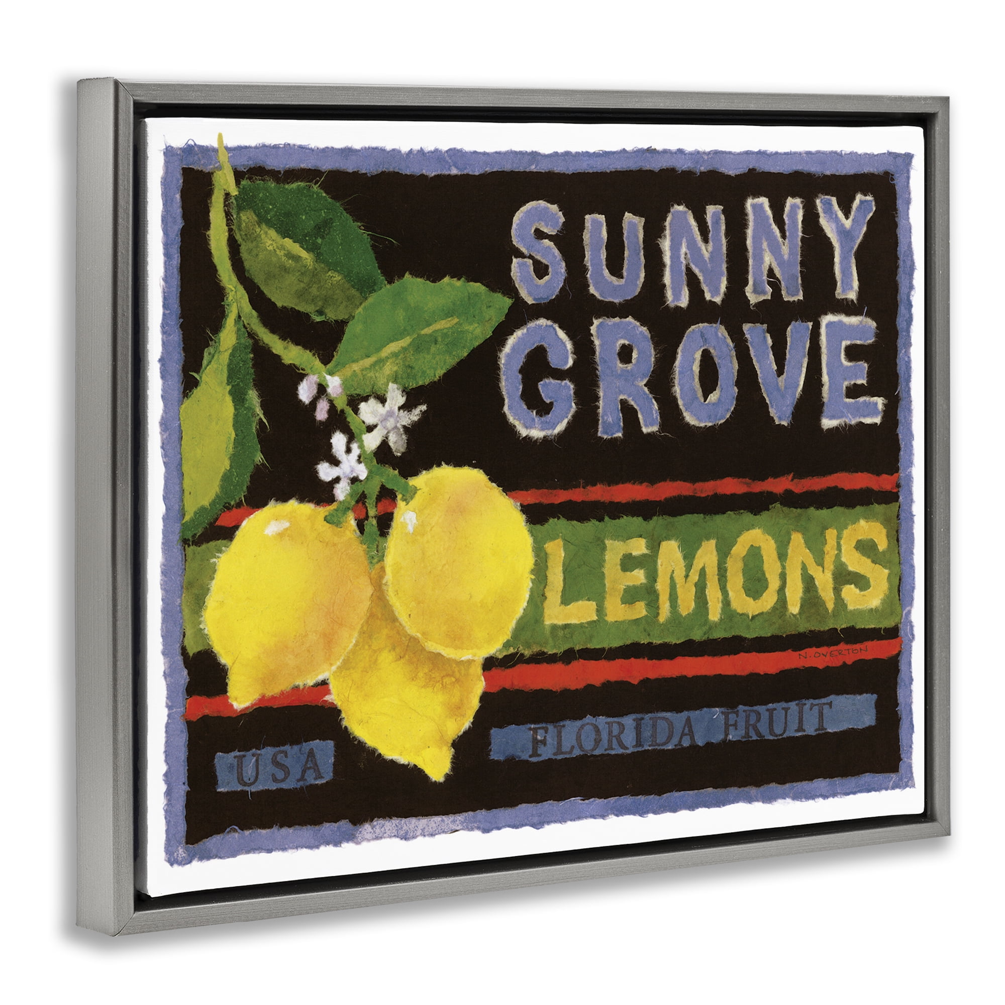 Stupell Industries Sunny Grove Lemons Food & Beverage Painting Gray Floater Framed Art Print Wall Art, 31 x 25