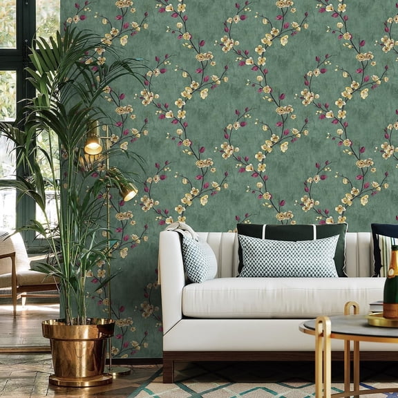 UMIGGEE Floral Peel and Stick Wallpaper Green Floral Contact Paper 17.7" x 118" Removable Wallpaper Decorative Self Adhesive Wallpaper Wall Paper for Home Decor Wall Covering Old Furniture Renovation
