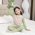 thumbnail image 7 of Boys Girls Two-piece Underwear Slim Fit Home Wear Sets Color Block Fleece Cotton Thermal Long Johns Loungwear, Green 16 Years, 7 of 7