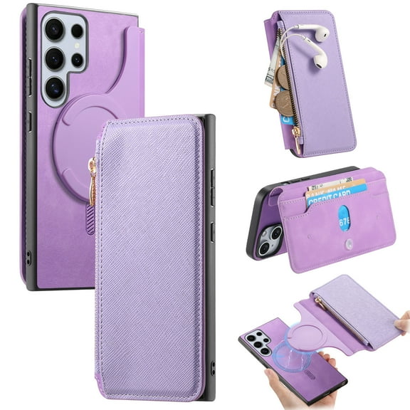 Allytechgroup Galaxy S25 Ultra Case Wallet, 2-in-1 Detachable Magnetic Back Cover Compatible with MagSafe Secure and Stylish Protection RFID Blocking Phone Case for Samsung Galaxy S25 Ultra, Purple