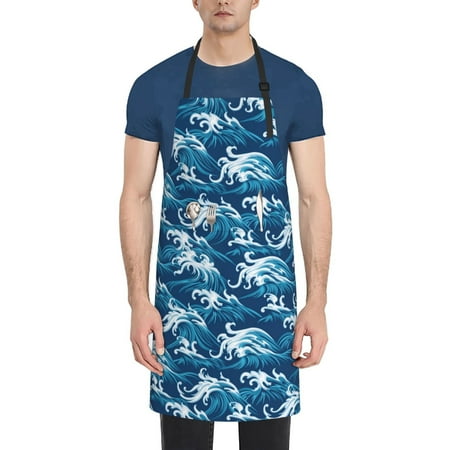 

Rateoe Sea Water Wave Aprons with Pocket Men Womens Aprons Waterproof Adjustable Cooking Aprons for Kitchen Gardening and Salon