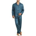 thumbnail image 2 of Pijama casual de 2 piezas de satén de manga larga a rayas para hombres INSPIRE CHIC, Día del Padre, talla XL, azul oscuro, 2 of 6