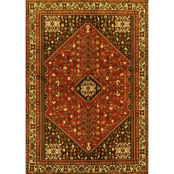 Ahgly Company Machine Washable Indoor Rectangle Persian Yellow Traditional Area Rugs, 5' x 7'