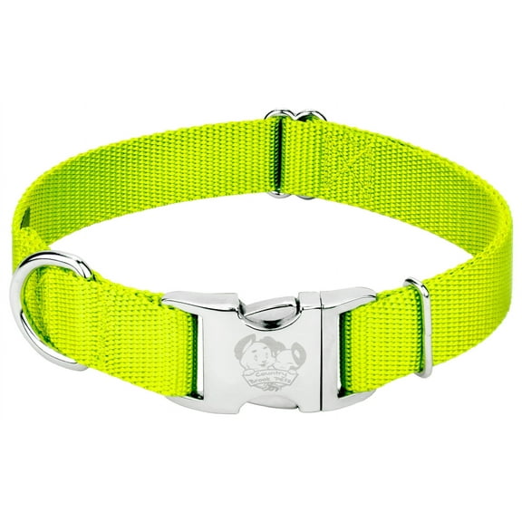 Country Brook Petz® Vibrant 10 Color Selection - Medium Premium Nylon Dog Collar - 1 inch Wide - Hot Yellow