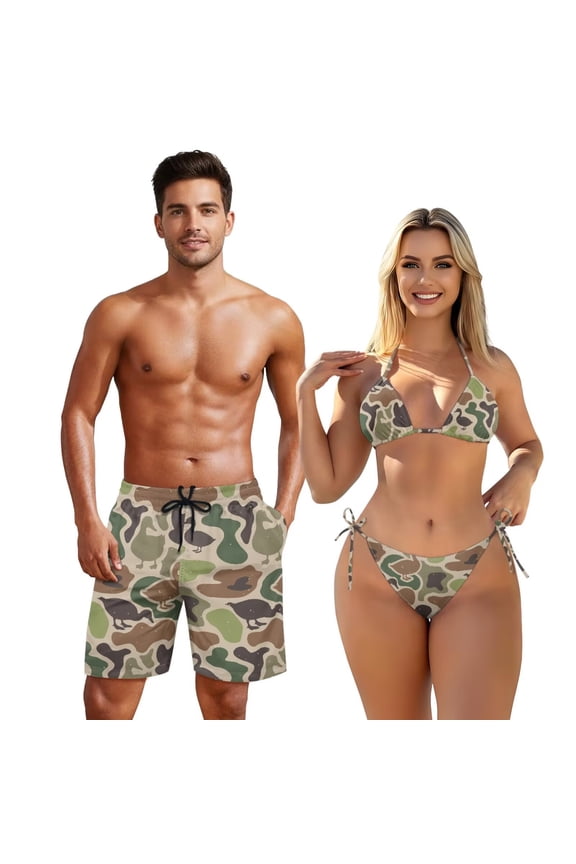 Matching Swimsuits Camo Bathing Suit for Women 2 Piece Men's Swim Trunks Sexy Bikini Sets Matching Bathing Suits for Couples Mens Beach Shorts Summer Vacation Swimsuits Woman M