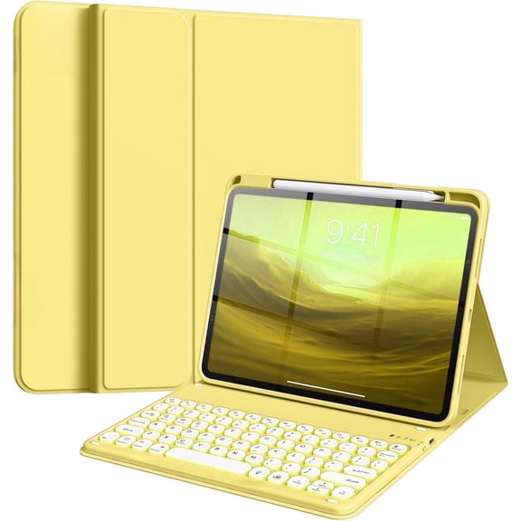 Yellow Cute Color Magnetic Detachable Keyboard Case with Apple Pencil Holder & Foldable Stand for iPad 11th Generation (A16 2025) / iPad 10th Generation