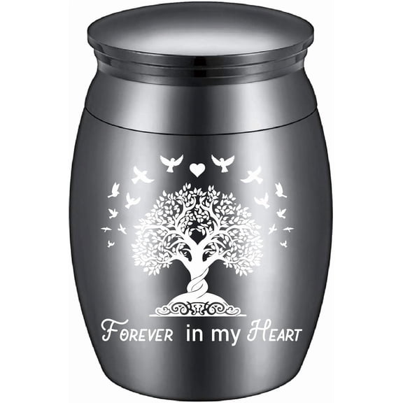 Black Small Keepsake Urns Mini Cremation Urn for Ashes Tree of Life Alloy Sharing Funeral Urn Memorials Ashes Holder Miniature Container for Family Friend Pet 1.6x1Inch-Forever in My Heart