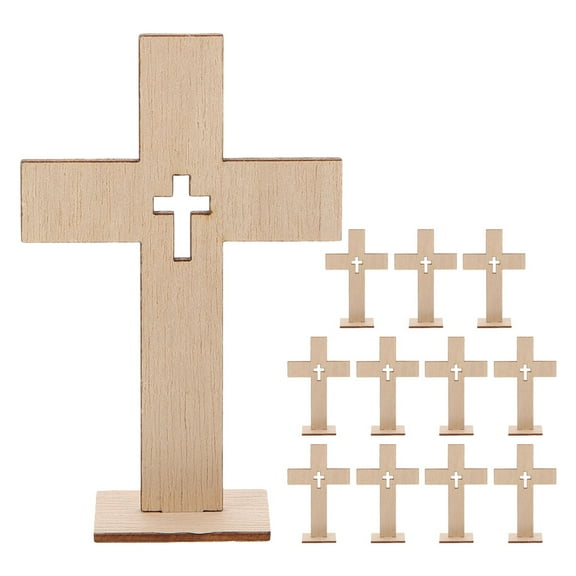 CRAFTHROU Unfinished Wood Cross Beige 12Pcs 4.45X2.87X0.98In