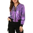 thumbnail image 1 of INSPIRE CHIC Blouson Bomber à Fermeture à Glissière Léger Métallique à Col Montant Holographique pour Femme Purple-1 3X-Grand, 1 of 7