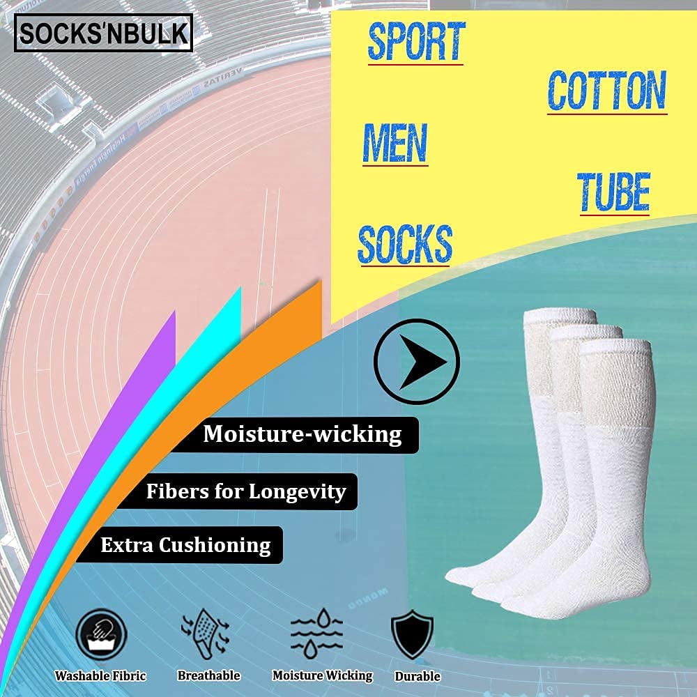 SOCKS'NBULK 60 Pairs Wholesale Bulk Sport Cotton Mens Crew, Ankle Socks, Value Deal, Size 10-13 (MENS WHITE TUBE)