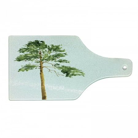 

Tree Cutting Board Aquarelle Sketch of Wild Nature Forest Element Painting Long American Pine Tempered Glass Cutting and Serving Board Wine Bottle Shape Pale Coffee Fern Green by Ambesonne