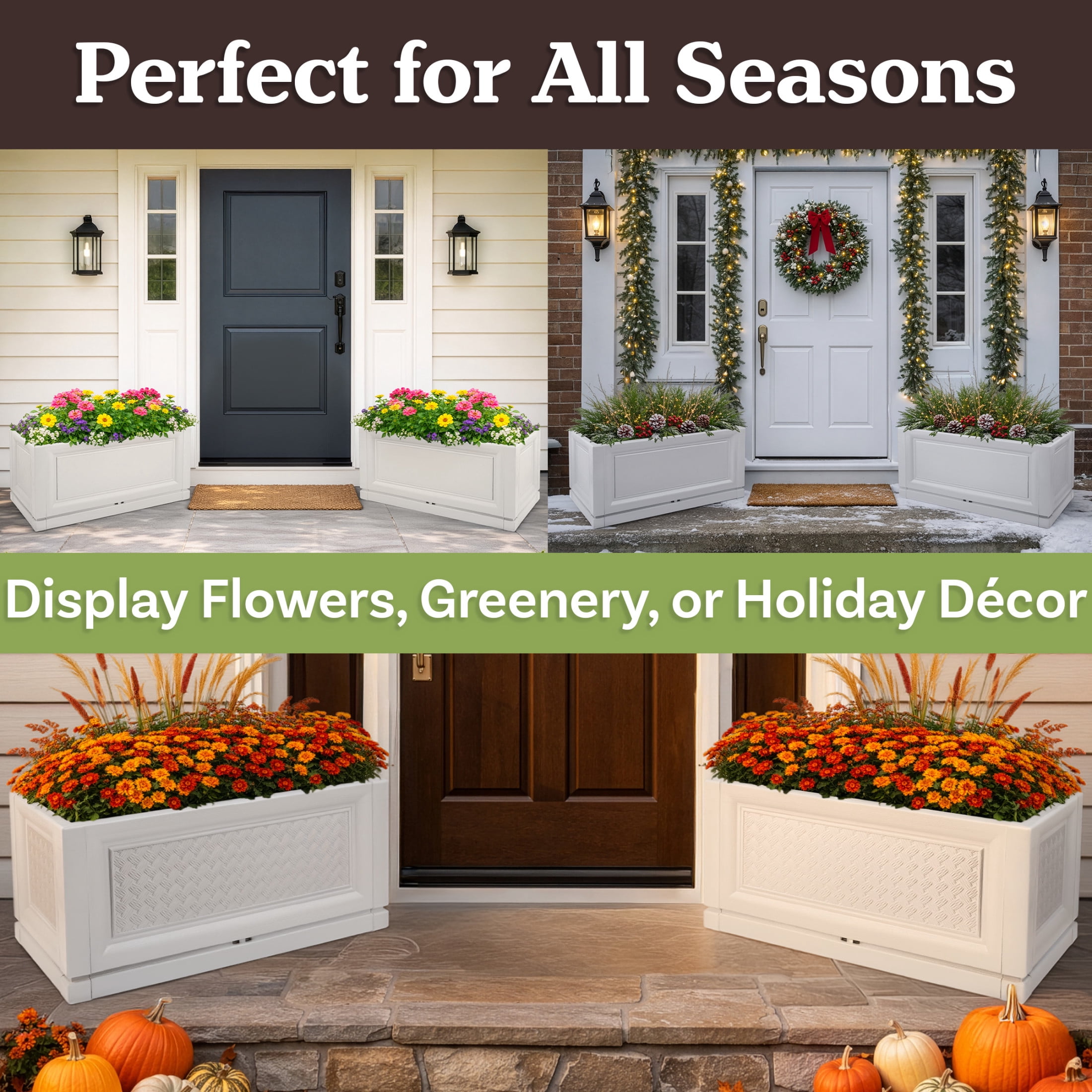 Pure Garden Large Planters for Outdoor Plants 2-Pack - 31.5in Rectangular Long Pots for Plants, White