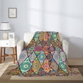thumbnail image 6 of Bohemian Retro Cube Flower Blanket Soft flannel Throw Blanket Plush Weighted Blankets for Couch Bed Living Room, 6 of 6