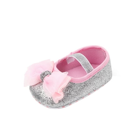 

Musuos Baby Girls Mary Jane Flats Glitter Bowknot Princess Shoes No-Slip First Walkers