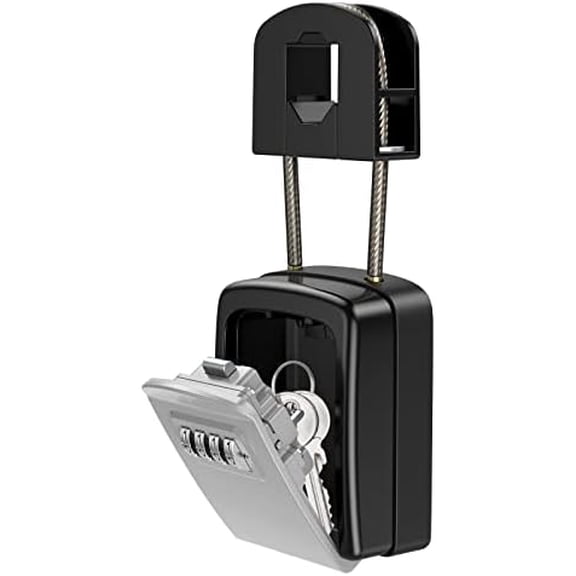 Key Lock Box, Upgraded Key Safe Box for Lever Handles with Removable Buckle & Resettable 4-Digit Combination, Waterproof Secure Storage for Home, Office, Indoor & Outdoor Use$$Office