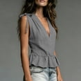 thumbnail image 6 of HongQid Women's Tie-Shoulder Ruffle Peplum Blouse Summer Sleeveless V Neck Linen Blend Tank Tops, 6 of 6