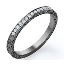 JeenMata Art Deco Edwardian Design - 0.25 Carat Round Shape Moissanite - Wedding Band - 18K Black Gold Plating over Silver