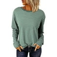 thumbnail image 2 of Women's Casual Long Sleeve Top Round Neck Knitted Rib Basic T Shirt, 2 of 8