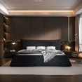 thumbnail image 3 of King Size Upholstered Platform Bed with Special Shaped Velvet Headboard, Metal & Solid Wood Frame, Elegant Bedroom Luxury Bed, Black, 3 of 9