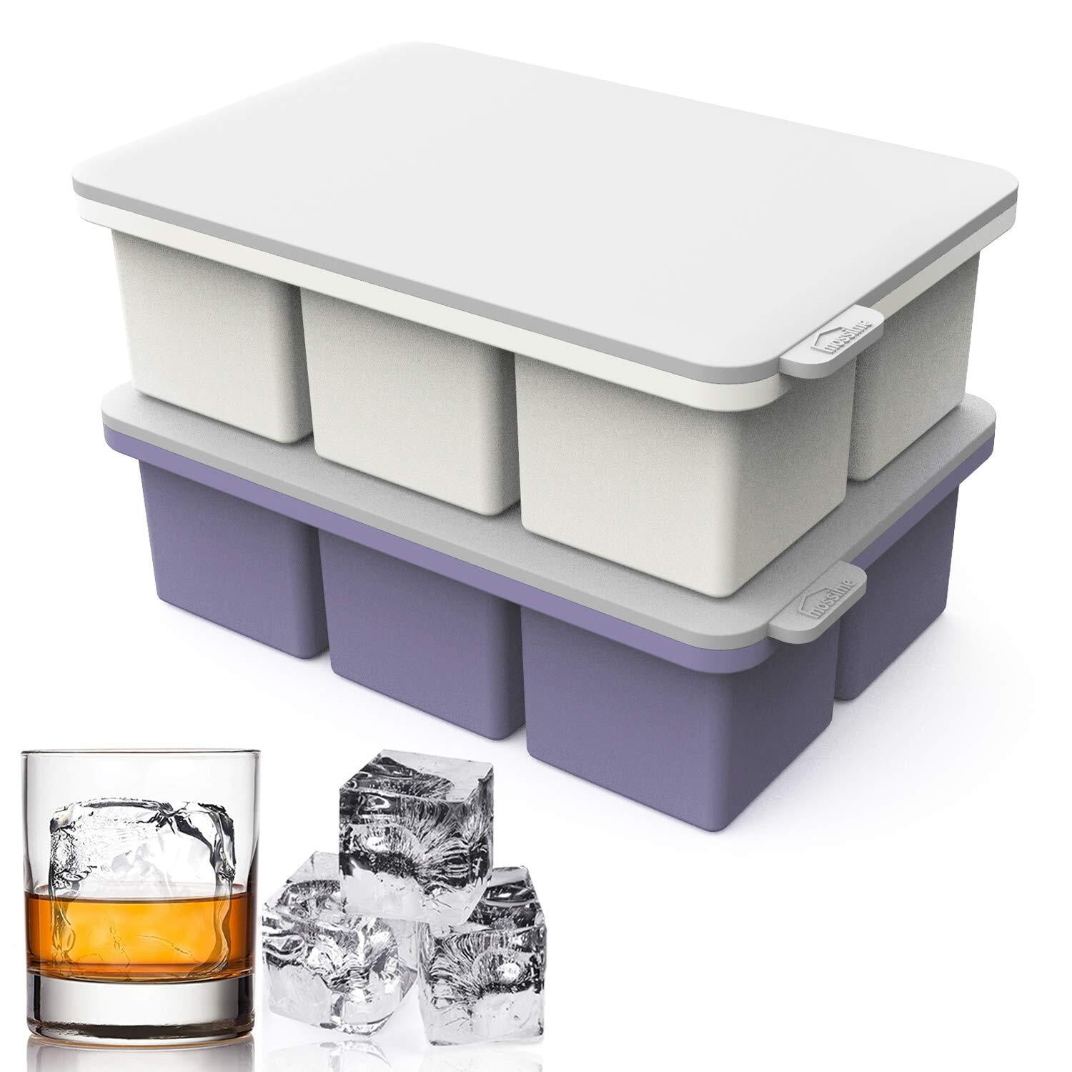 Large Square Silicone Ice Cube Trays for freezer with Lids, 2 Pack, 2 inch  Ice Cube Molds, Whiskey,Cocktail,Baby Food Storage,Sauce Soups Freezing