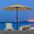thumbnail image 2 of Topeakmart 9ft Patio Umbrella with 32 LED Solar Lights + 20'' Fillable Patio Umbrella Base Stand, Tan, 2 of 17