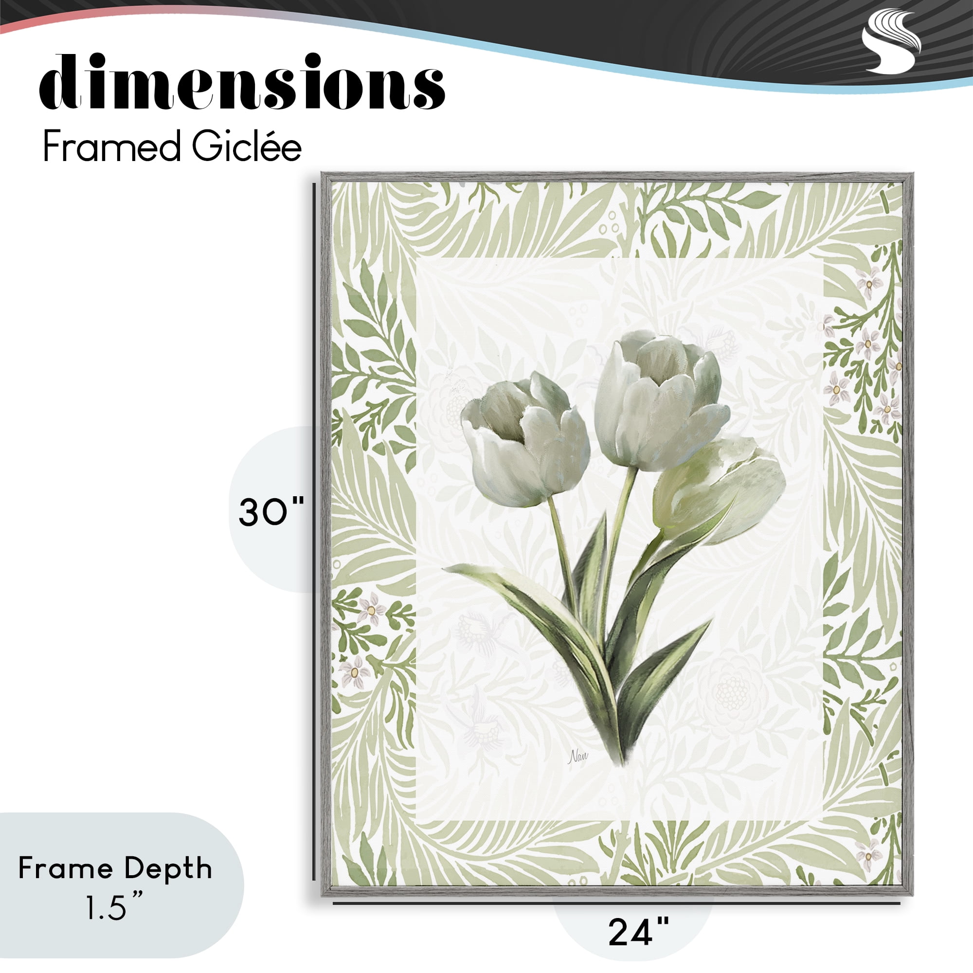 Stupell Industries Pale Green Tulip Trio Gray Framed Giclee Art, design by Nan