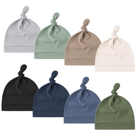 TELOLY 8 Pack Baby Newborn Hats,Beanie Hat for Infant Girl Boy 0-6 Months | Knot Sleepy Baby Hats,Buttery Soft & Stretchy Fabric,Preemie & Newborn Hospital Hat,For All Season,(Grey)