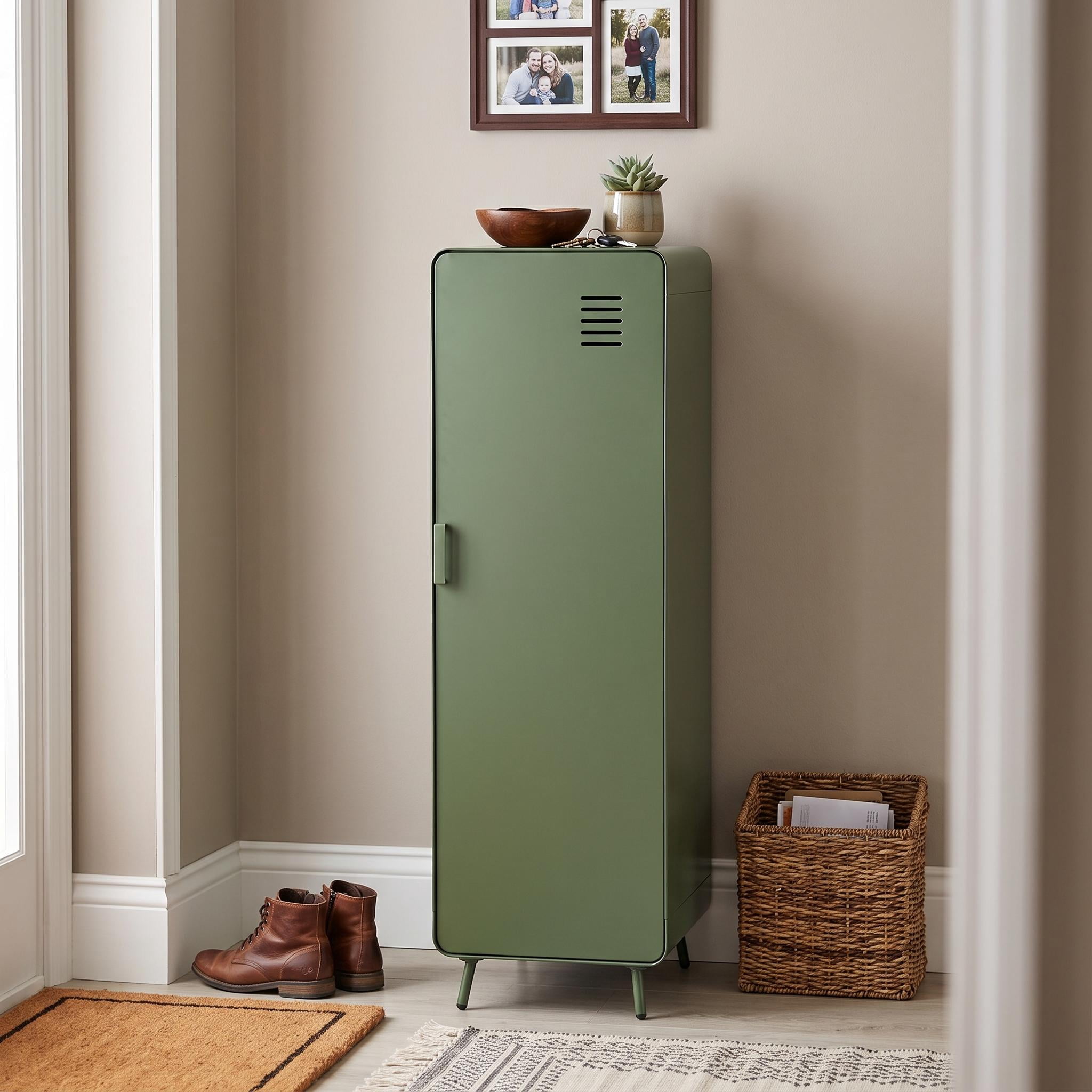 Homy Casa 54.1" Tall 1-Door Metal Accent Cabinet with Shelf for Entryway Cactus Green