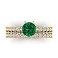 thumbnail image 2 of Clara Pucci 18K Yellow Gold 1.66 Simulated Emerald Engraveable Engagement Ring + Wedding Band Set, 2 of 7