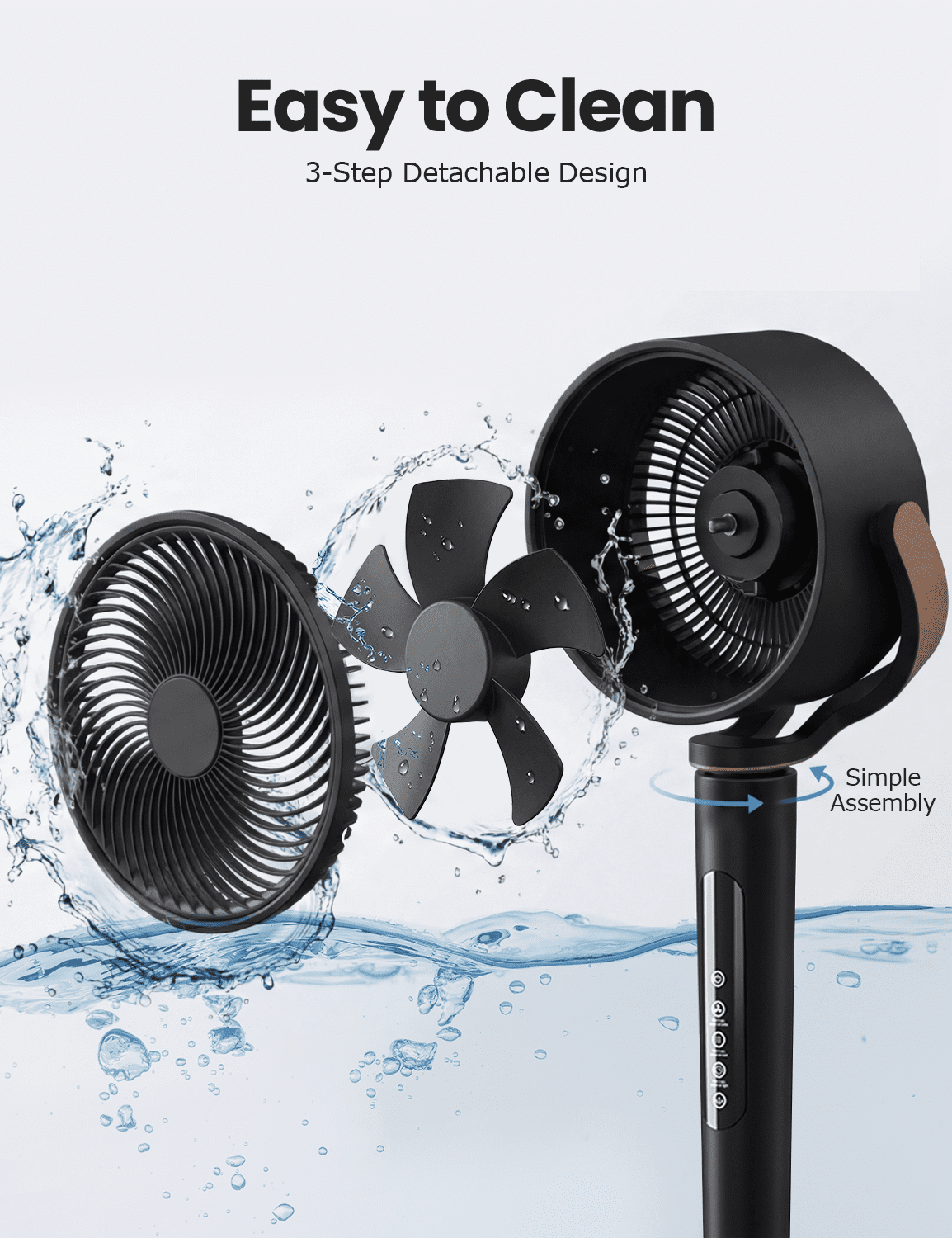Nepsam Pedestal Fan with Remote, Night Light, 16 Speeds DC Motor, 4 Wind Modes, 120° Oscillation, 1-12H Timer, Adjustable Height, Black