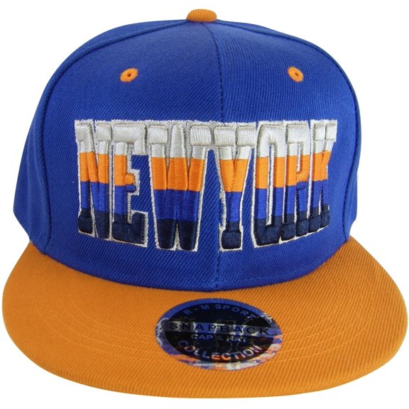 New York Men's 4-Tone Script Snapback Baseball Cap (Royal/Orange)