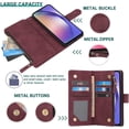 thumbnail image 5 of Compatible with Galaxy A54 5G Wallet Case, Premium PU Leather Zipper Folio RFID Blocking with Card Slot Wrist Strap Magnetic Closure Kickstand Protective Phone Case for A54 (Wine Red), 5 of 6