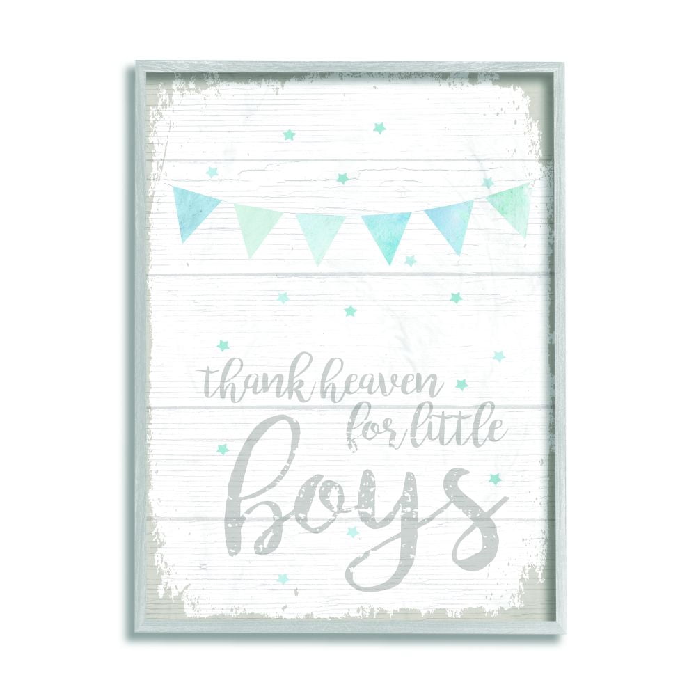 The Kids Room by Stupell Thank Heaven Boys Blue Kids Word Design Framed Wall Art by Daphne Polselli