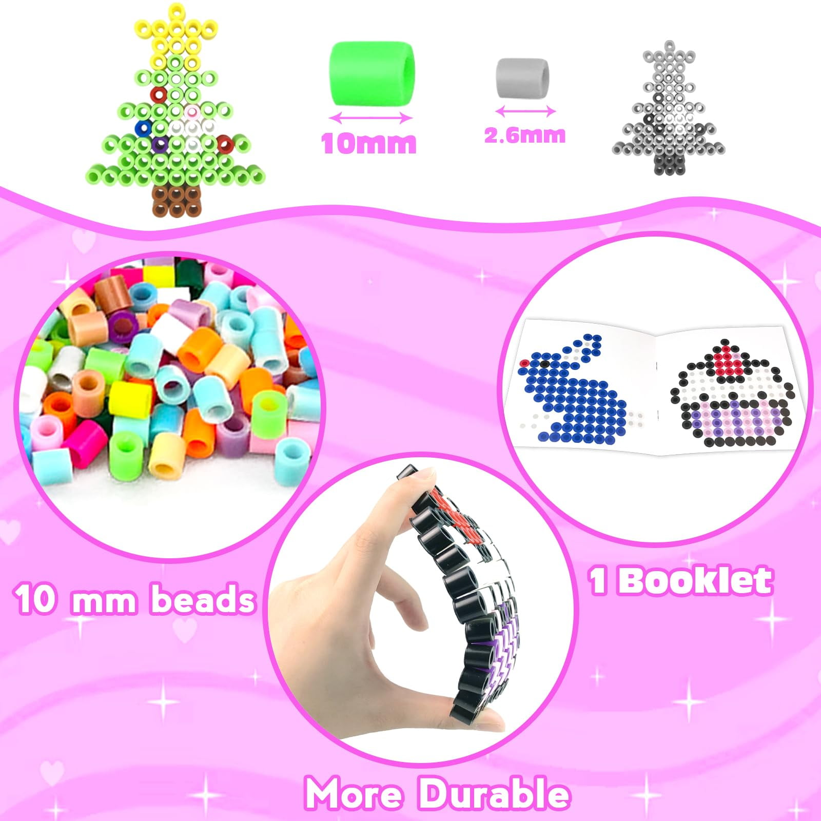 10mm Large Fuse Beads Kit– 12 Colors XL Set with Storage Box, Ironing Papers, Pegboards, Booklet, DIY Art Craft Gift for Girls & Boys Age 3+, for Birthday, Christmas, Available in Blue, Red, or White