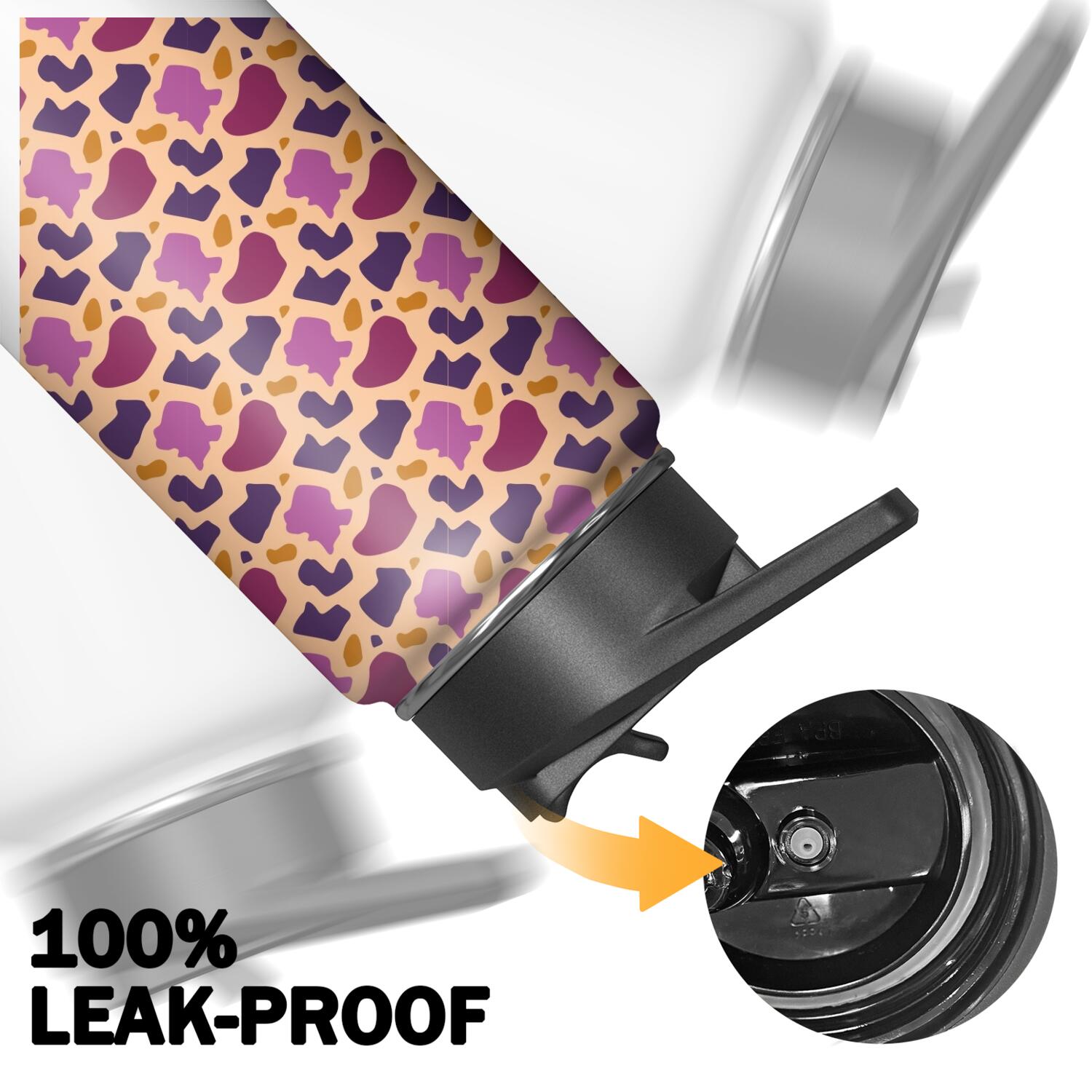 Leopard Print Insulated Stainless Steel Water Bottle with Straw & Cleaning Brush – 18 Oz | Leakproof, BPA-Free, 304 Stainless Steel, Wide Mouth, Travel Mug for Car, Gym, Office