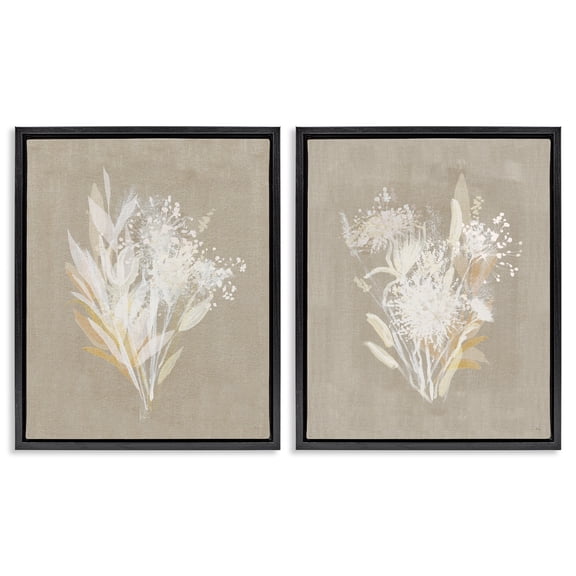 Stupell Industries Natural Herb Impression Floral Painting Black Floater Framed Canvas Art Print Wall Art, 17 x 21, Set of 2