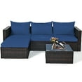 thumbnail image 2 of Gymax 5PCS Cushioned Rattan Patio Conversation Set w/ Ottoman Navy Cushion, 2 of 10