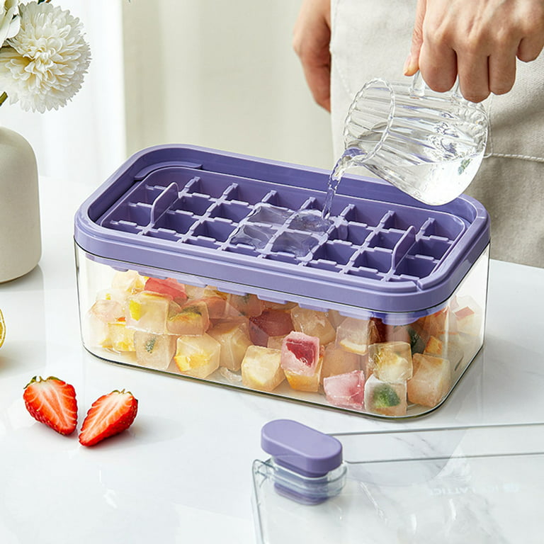 Single Press Release Ice Cube Mold with Bin, Lid and Scoop (Purple)