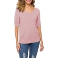 thumbnail image 2 of Bovemsi Women's Short Sleeves Sweaters V Neck Soft Pullover Top, Pink Women's Summer Short Sleeve T-Shirts, XL, 2 of 9