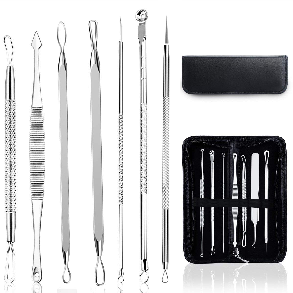 Pimple Tool Stainless Steel Blackhead Remover Tool Blackhead Tool Pimple Popping Pimple Extractor Kit Kit with Leather Bag - Walmart.com