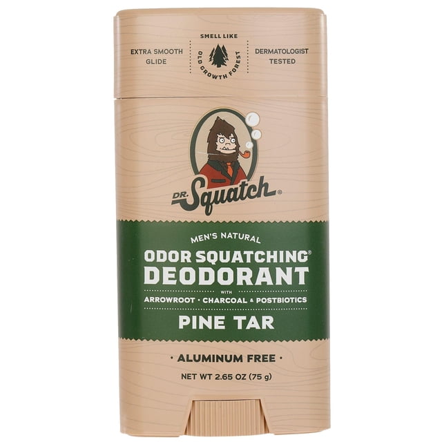 Dr. Squatch Desodorante natural para hombres - Desodorante para hombres que elimina los olores sin aluminio - Alquitrán de pino (2.65 oz)