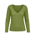thumbnail image 5 of Warop Long Sleeve Shirts for Women Solid Color Patchwork Low V Neck Basics Crop Tops Casual Slim Fitted Fall Outfits Clothes, 5 of 5
