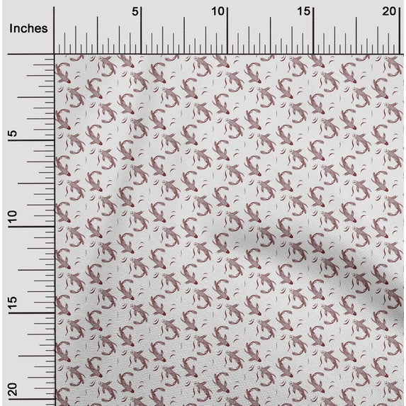 oneOone Cotton Cambric Dark Red Fabric Koi Fish Ocean Craft Projects Decor Fabric Printed By The Yard 56 Inch Wide