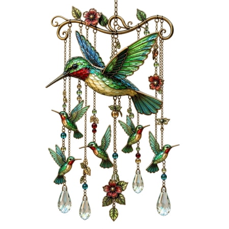 Graceful Hummingbird Wind Chime – Colorful Hummingbird Wind Chimes for Outside with Crystal Sun Catcher Memorial Garden Decor Outdoor Yard Patio Porch Hanging Gift(A)