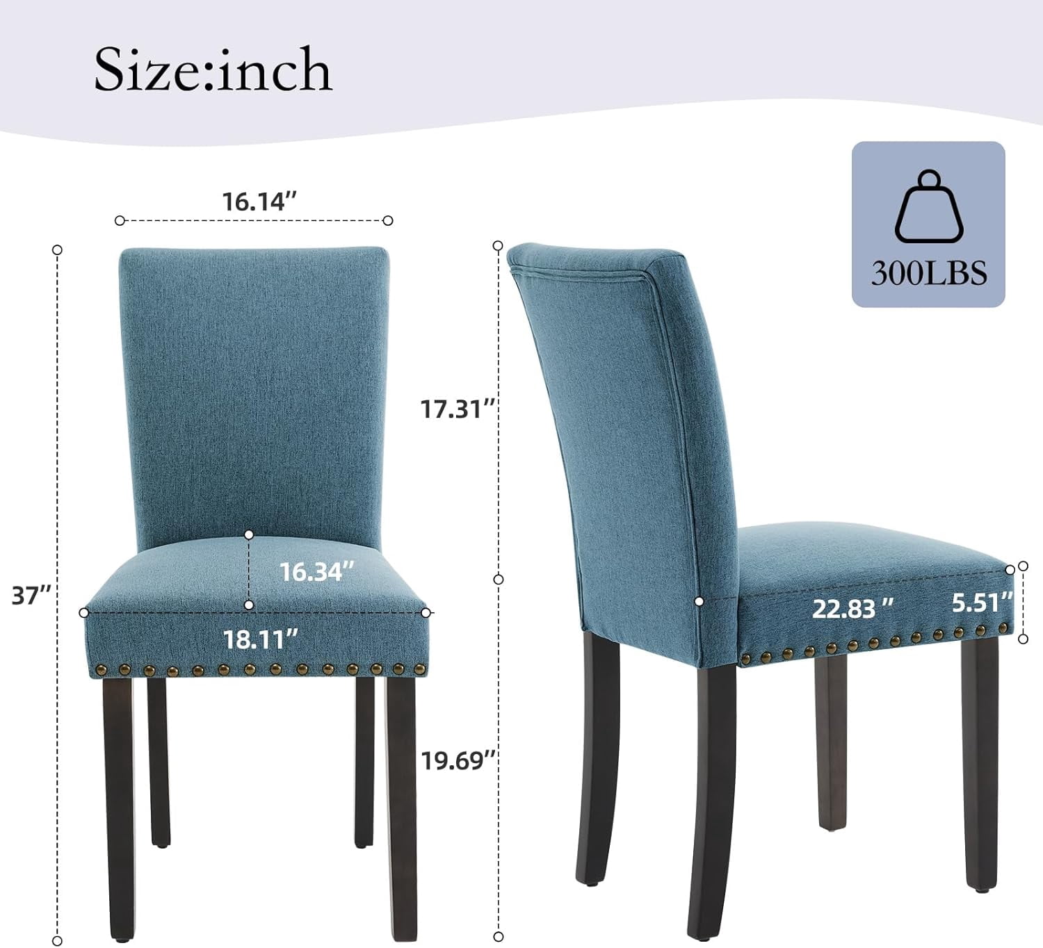 Dining Chairs Set of 2 Upholstered Parsons Diner Room Chair Sets Fabric Kitchen Chairs with Nailhead Trim/Sturdy Wood Legs and Padded Cushion Accent Chair Modern Living Room Chairs, Navy Blue