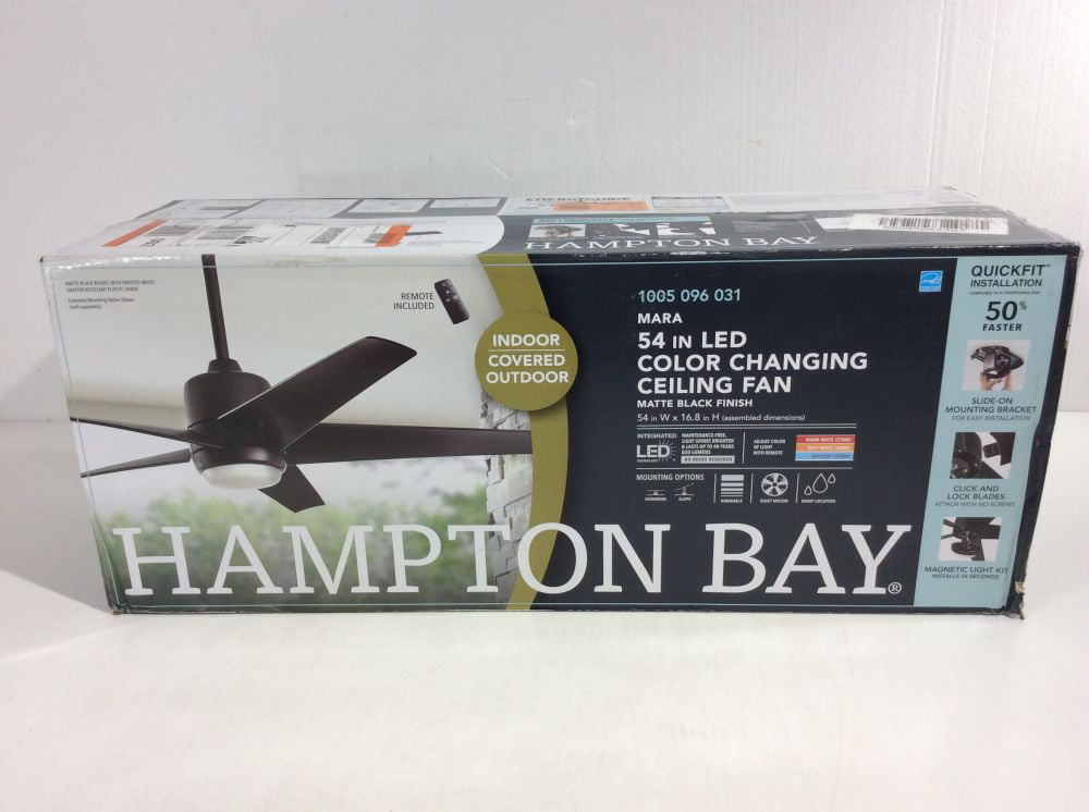 Hampton Bay Mara 54 In White Color Changing Integrated Led Indoor Outdoor Matte Black Ceiling Fan With Light And Remote Control New Open Box Com - Hampton Bay Mara Indoor Outdoor Ceiling Fan