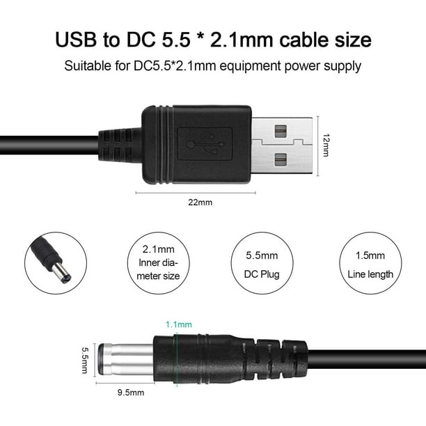 USB to 3.5mm x 1.35mm Barrel Connector 5V DC Power Cable Male, 5ft