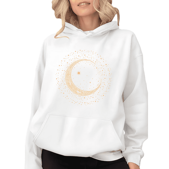 White Gold Celestial Moon Graphic Sweatshirt Print hoodie S-2XL Tops