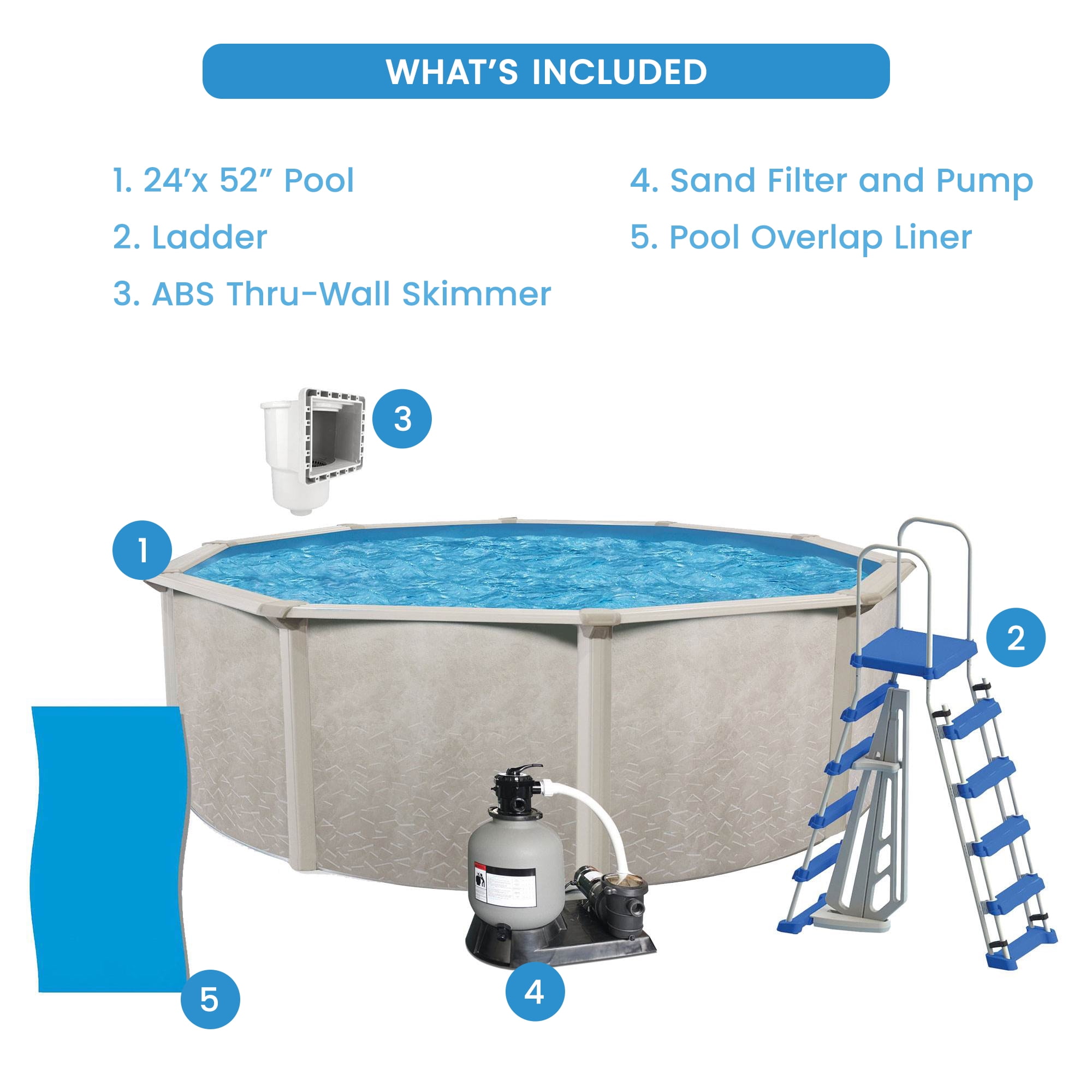 Aquarian Phoenix 24'x52" Above Ground Round Pool Kit with Pump & Accessories, Steel Frame