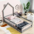 thumbnail image 5 of PORKISS Twin Size Floor Bed, Montessori Bed for Kids with Fence, House-shaped Headboard, Grey, 5 of 12